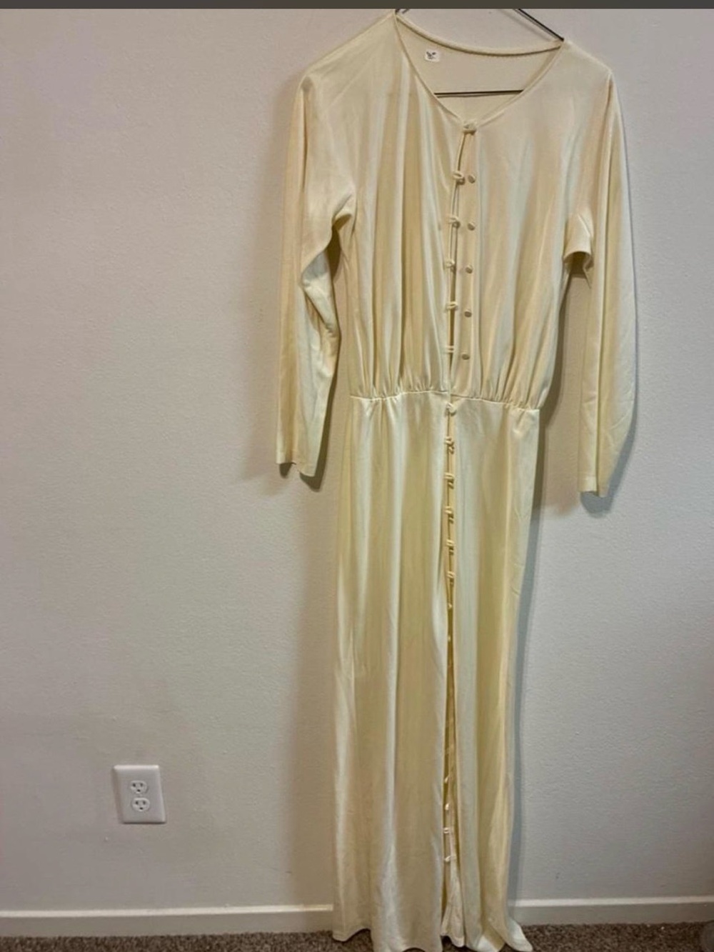 Vintage Cream Button-Front Maxi Dress